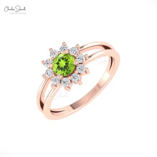 Parallel Split Shank Wedding Ring In 14k Solid Gold Peridot 5mm Gemstone Diamond Rings