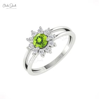 Parallel Split Shank Wedding Ring In 14k Solid Gold Peridot 5mm Gemstone Diamond Rings