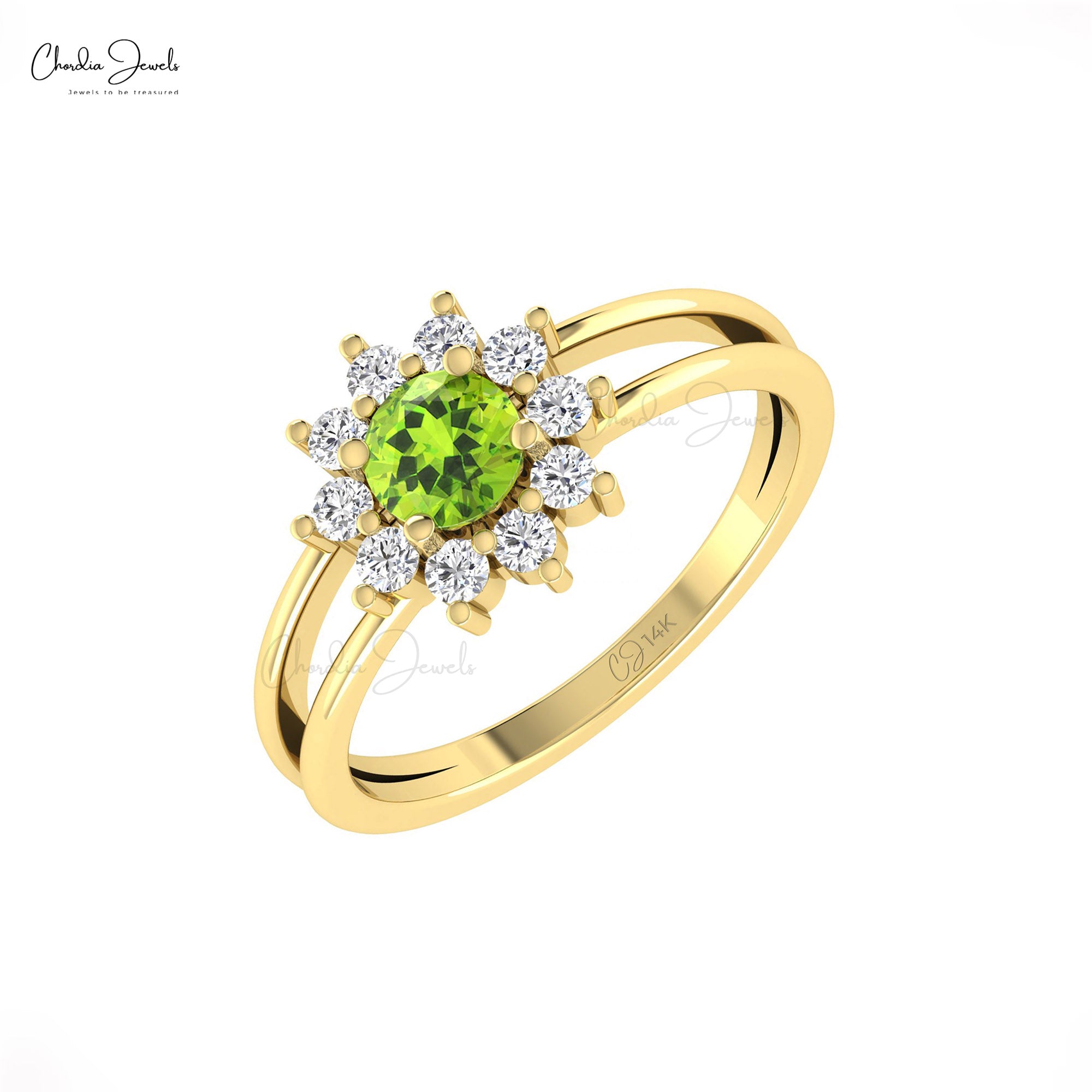 Parallel Split Shank Wedding Ring In 14k Solid Gold Peridot 5mm Gemstone Diamond Rings