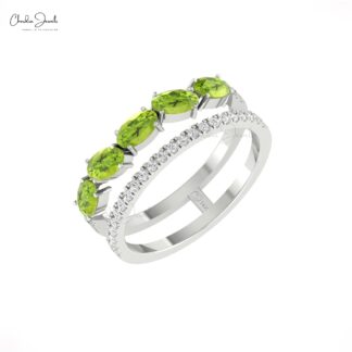 Natural Peridot Twin Shank Band With 5x3mm Oval Cut And Diamond 14k Solid Gold Rings