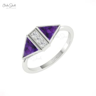 Dual Birthstone Bridal Ring With 0.5 Ct Amethyst And Diamond Accents In 14k Real Gold Ring