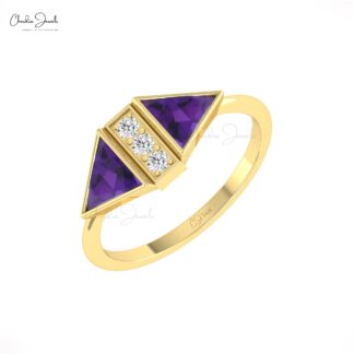 Dual Birthstone Bridal Ring With 0.5 Ct Amethyst And Diamond Accents In 14k Real Gold Ring