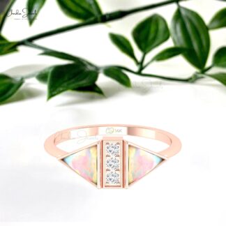 Solid 14k Gold Diamond Accents Ring With 6mm Fire Opal October Birthstone Rings For Her