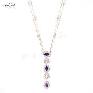 Y Shape Dangle Chain Necklace With 0.63 Ct Amethyst Diamond Pave In 14k Gold Necklace