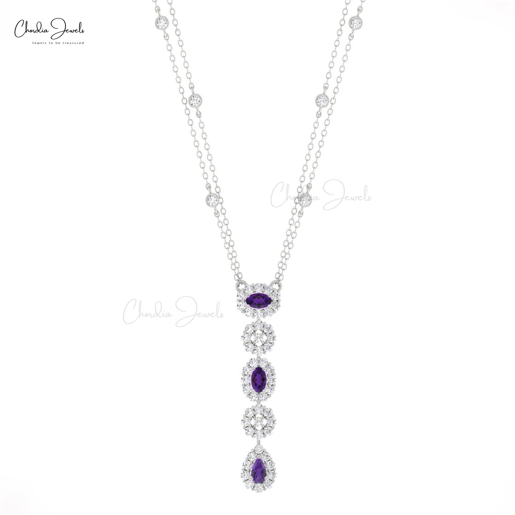 Y Shape Dangle Chain Necklace With 0.63 Ct Amethyst Diamond Pave In 14k Gold Necklace
