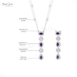 Y Shape Dangle Chain Necklace With 0.63 Ct Amethyst Diamond Pave In 14k Gold Necklace
