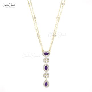 Y Shape Dangle Chain Necklace With 0.63 Ct Amethyst Diamond Pave In 14k Gold Necklace