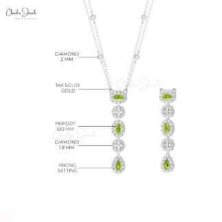 Lariat Y Drop Wedding Necklace In Solid 14k Gold Peridot G-H Diamond Dangle Necklaces