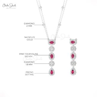 Dangling Y Drop Necklace With 0.63 Ct Pink Tourmaline Diamond Chain Necklace In 14k Gold