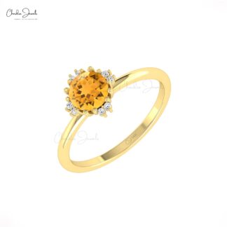 Diamond Accented Wedding Ring With 0.7 Ct Citrine Gemstone 14k Solid Gold Rings For Her
