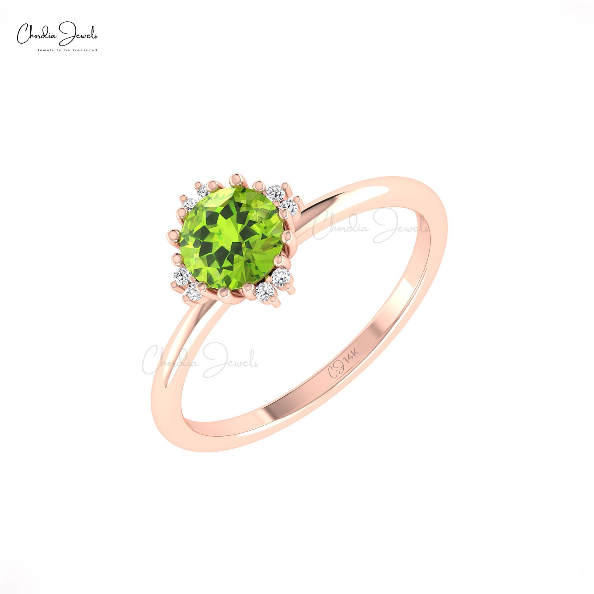 Delicate Gemstone Ring With 0.74 Ct Peridot And G-H Diamond 14k Solid Gold Promise Rings