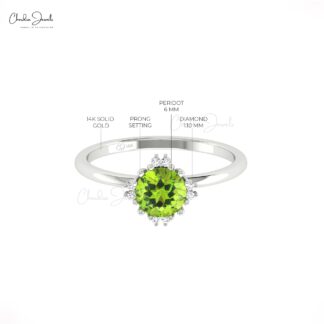 Delicate Gemstone Ring With 0.74 Ct Peridot And G-H Diamond 14k Solid Gold Promise Rings
