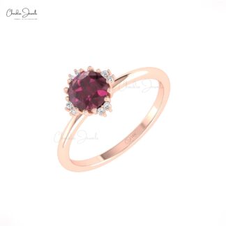 Natural Rhodolite Garnet Wedding Ring In 14k Real Gold Small Diamond Hallmark Jewelry