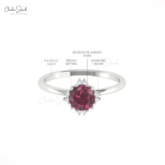 Natural Rhodolite Garnet Wedding Ring In 14k Real Gold Small Diamond Hallmark Jewelry