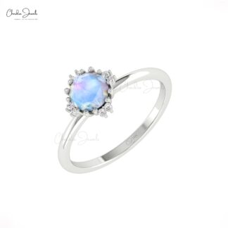 Real 14k Gold Dual Birthstone Ring With 6mm Rainbow Moonstone And Diamond Bridal Rings