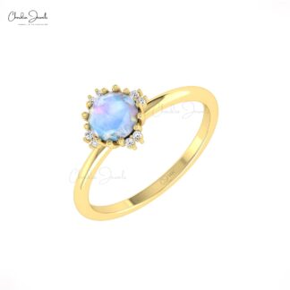 Real 14k Gold Dual Birthstone Ring With 6mm Rainbow Moonstone And Diamond Bridal Rings