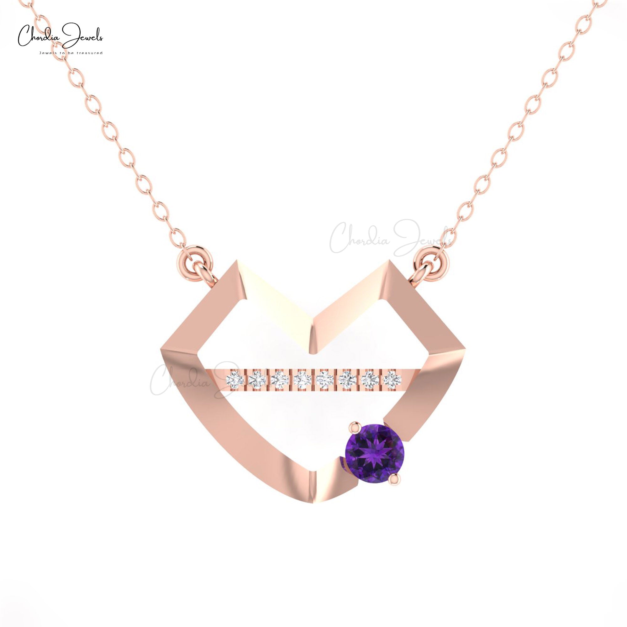 Natural Amethyst Lips Necklace In Pure 14k Gold Diamond And 0.24 Ct Gemstone Love Jewelry.