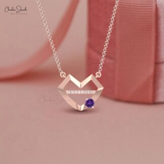 Natural Amethyst Lips Necklace In Pure 14k Gold Diamond And 0.24 Ct Gemstone Love Jewelry.