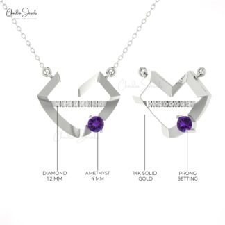 Natural Amethyst Lips Necklace In Pure 14k Gold Diamond And 0.24 Ct Gemstone Love Jewelry.