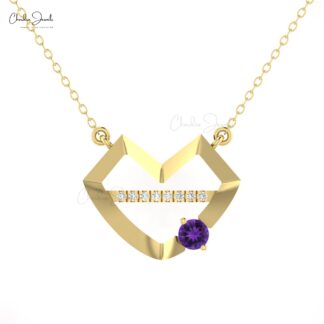Natural Amethyst Lips Necklace In Pure 14k Gold Diamond And 0.24 Ct Gemstone Love Jewelry.