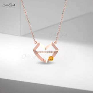 Brilliant Cut Diamond Necklace In 14k Real Gold Citrine 4mm Gemstone Women Necklaces