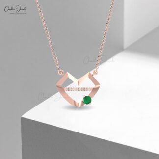 Real 14k Gold Heart Style Necklace With 0.38 Ct Emerald And Diamond Lips Love Necklaces