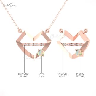 Solid 14k Gold Lips Necklace With 0.24 Ct Fire Opal And Diamond Minimalist Chain Necklace