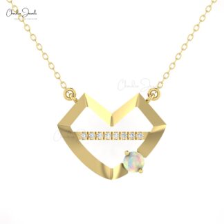 Solid 14k Gold Lips Necklace With 0.24 Ct Fire Opal And Diamond Minimalist Chain Necklace