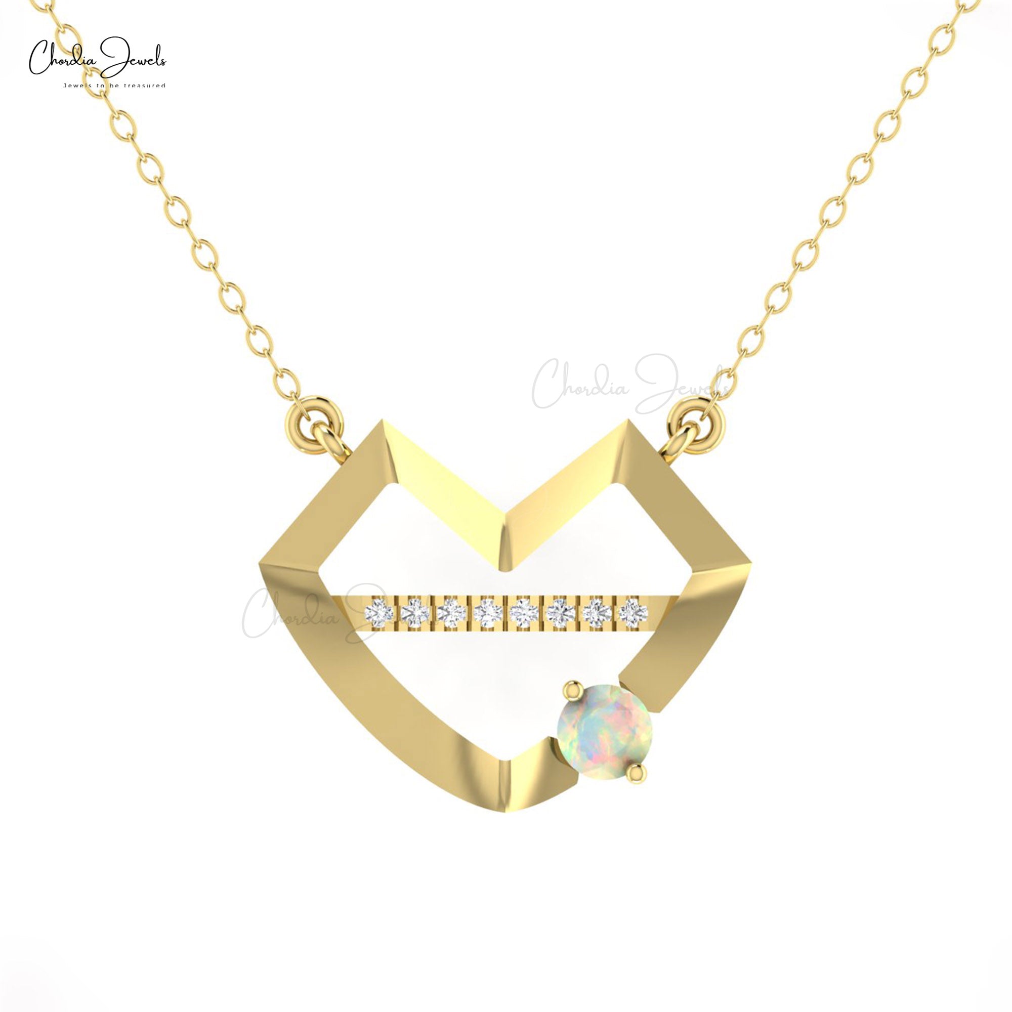 Solid 14k Gold Lips Necklace With 0.24 Ct Fire Opal And Diamond Minimalist Chain Necklace