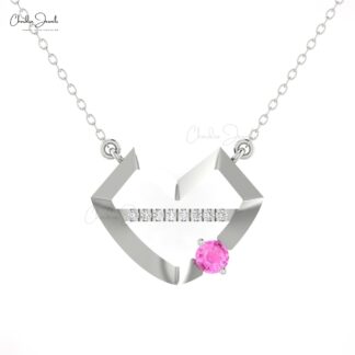 Hubb Diamond Chain Necklace With 0.38 Ct Pink Sapphire Prong Set In 14k Gold Necklaces