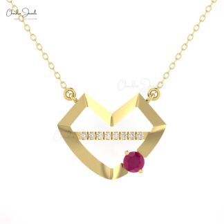 Round Cut Lip Style Necklace In Real 14k Gold Burma Ruby 4mm Gemstone Diamond Jewelry