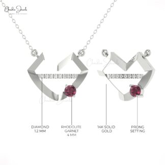 Gemstone Hubb Chain Necklace With 0.24 Ct Rhodolite Garnet Diamond Pave 14k Gold Necklaces