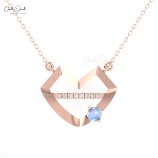 Real 14k Gold Lips Chain Necklace With 0.24 Ct Moonstone And Diamond Love Necklace