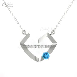 Lips Symbol Heart Necklace In Real 14k Gold Swiss Blue Topaz And Diamond Mom Necklaces
