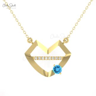 Lips Symbol Heart Necklace In Real 14k Gold Swiss Blue Topaz And Diamond Mom Necklaces