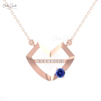 Diamond Hubb Lips Necklace With 4mm Tanzanite Prongs Set In 14k Real Gold Bridal Necklaces