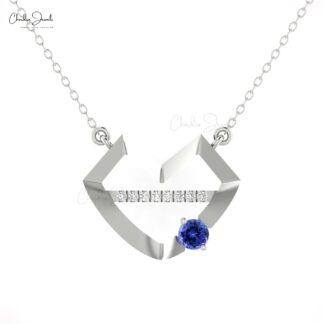 Diamond Hubb Lips Necklace With 4mm Tanzanite Prongs Set In 14k Real Gold Bridal Necklaces