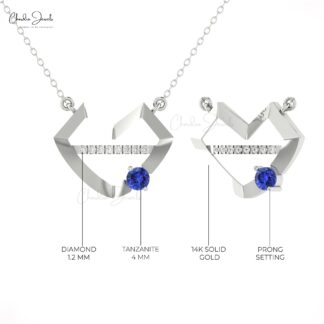 Diamond Hubb Lips Necklace With 4mm Tanzanite Prongs Set In 14k Real Gold Bridal Necklaces