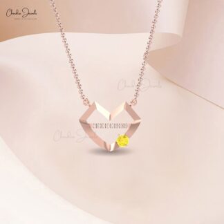 Two Birthstone Hubb Necklace In Real 14k Gold Yellow Sapphire And Diamond Love Jewelry