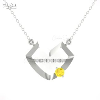 Two Birthstone Hubb Necklace In Real 14k Gold Yellow Sapphire And Diamond Love Jewelry