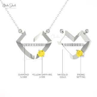 Two Birthstone Hubb Necklace In Real 14k Gold Yellow Sapphire And Diamond Love Jewelry