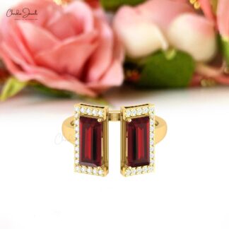 Split Shank Diamond Ring In Solid 14k Gold Red Garnet 5.5 Ct Gemstone Halfway Rings