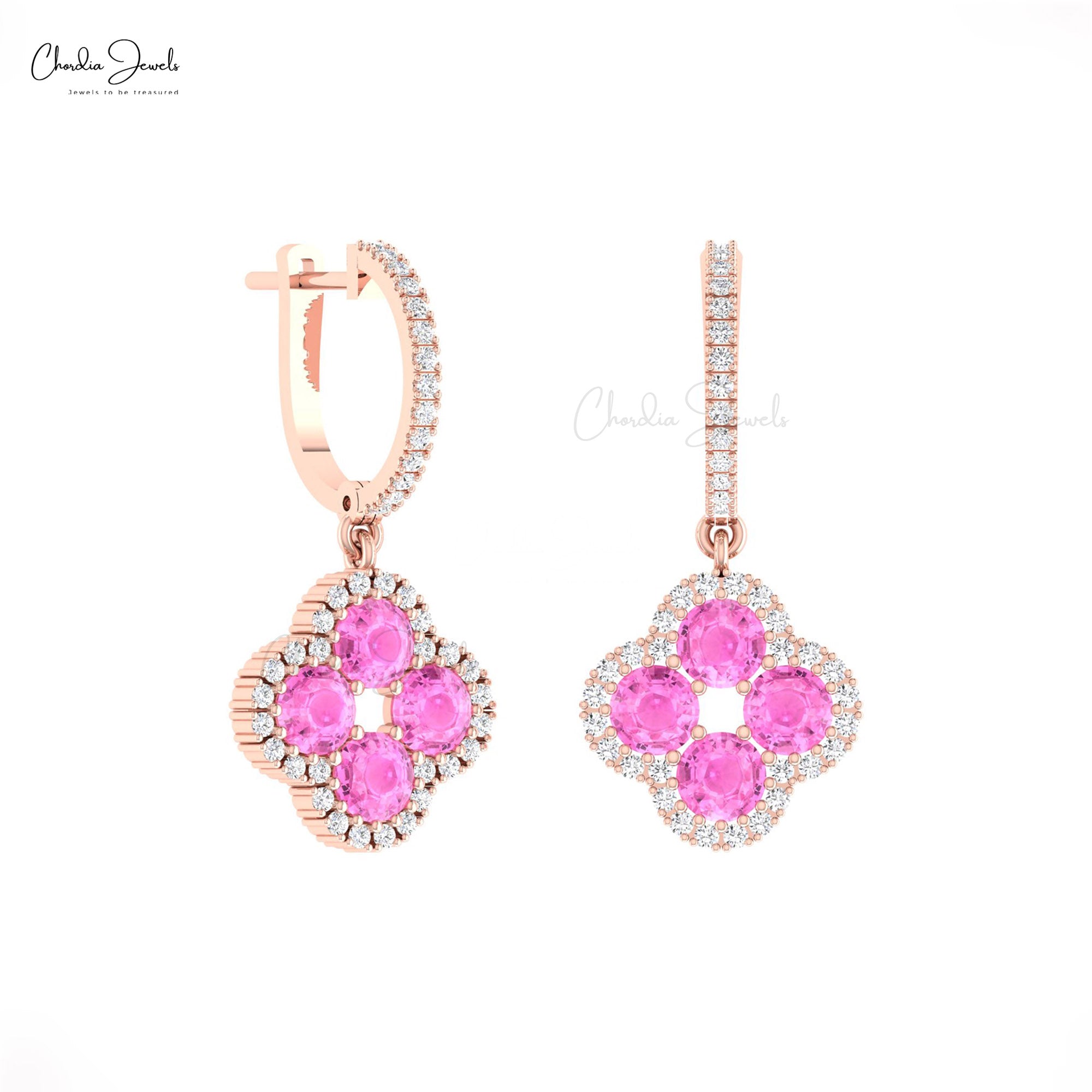 Halo Dangling Earring With 3 Ct Pink Sapphire And Diamond 14k Solid Gold Love Earrings