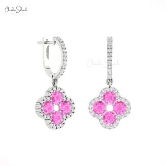 Halo Dangling Earring With 3 Ct Pink Sapphire And Diamond 14k Solid Gold Love Earrings
