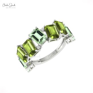 Half Eternity Promise Ring In 14k Solid Gold Green Amethyst And Peridot G-H Diamond Bands
