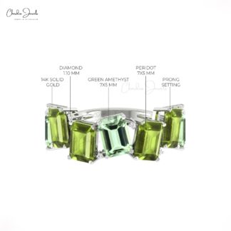 Half Eternity Promise Ring In 14k Solid Gold Green Amethyst And Peridot G-H Diamond Bands