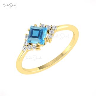 AAA Swiss Blue Topaz Half Halo Ring In Solid 14k Gold Gemstone Diamond Fine Jewelry