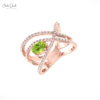 Statement Diamond Ring With 7x5mm Peridot August Birthstone 14k Real Gold Infinity Rings