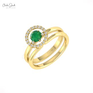 Diamond Circle Wedding Ring In Real 14k Gold Emerald 0.45 Ct Gemstone Rings For Women