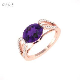 Natural Amethyst Split Shank Ring With 10x8mm Oval And Diamond Bridal Rings In 14k Gold